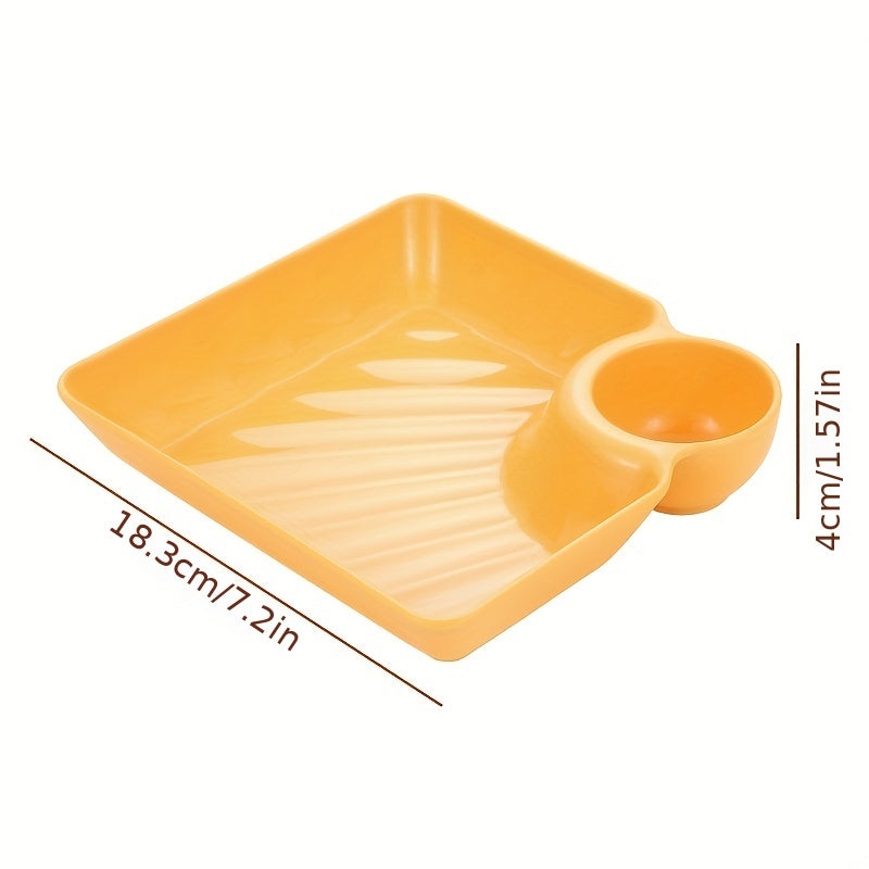 4pcs Dumpling Plates With Sauce Compartment Square Serving Plates