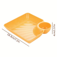 4pcs Dumpling Plates With Sauce Compartment Square Serving Plates