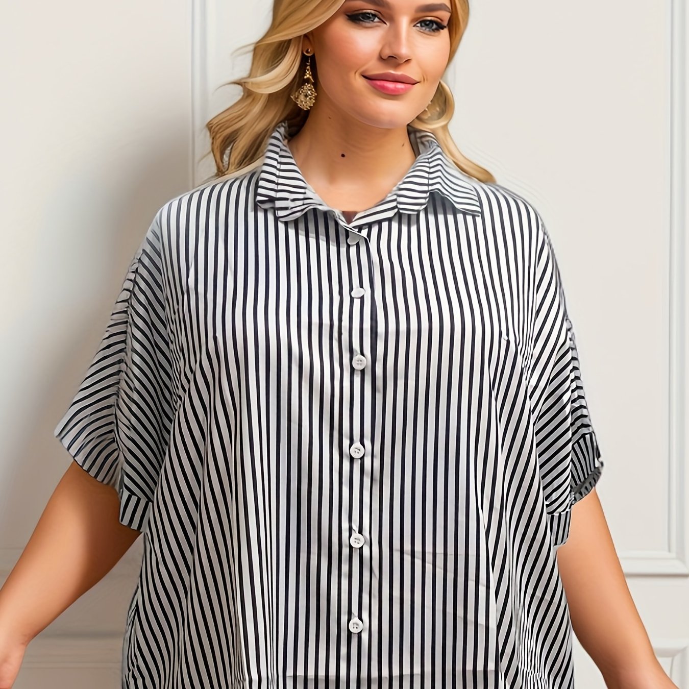 Stripe Print Long Sleeve Blouse