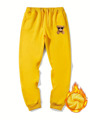 Men's Bear Print Fleece Sweatpants Drawstring Jogger