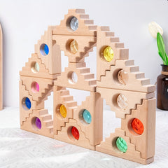 Wooden Stacking Toys with Acrylic Gemstones for Ages 3-6