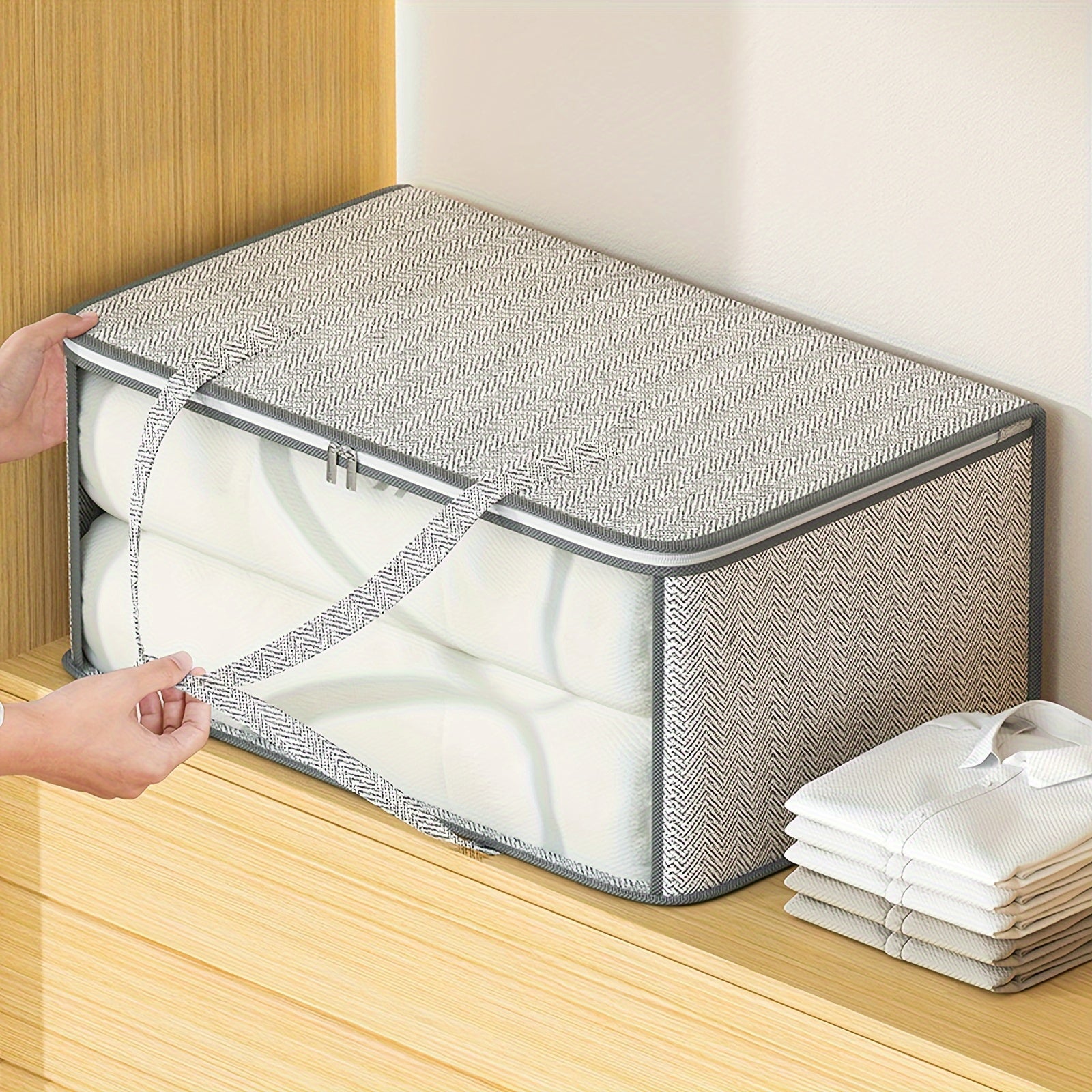 Large Capacity Storage Bag With Handles Portable Non-woven Fabric Clothes Organ