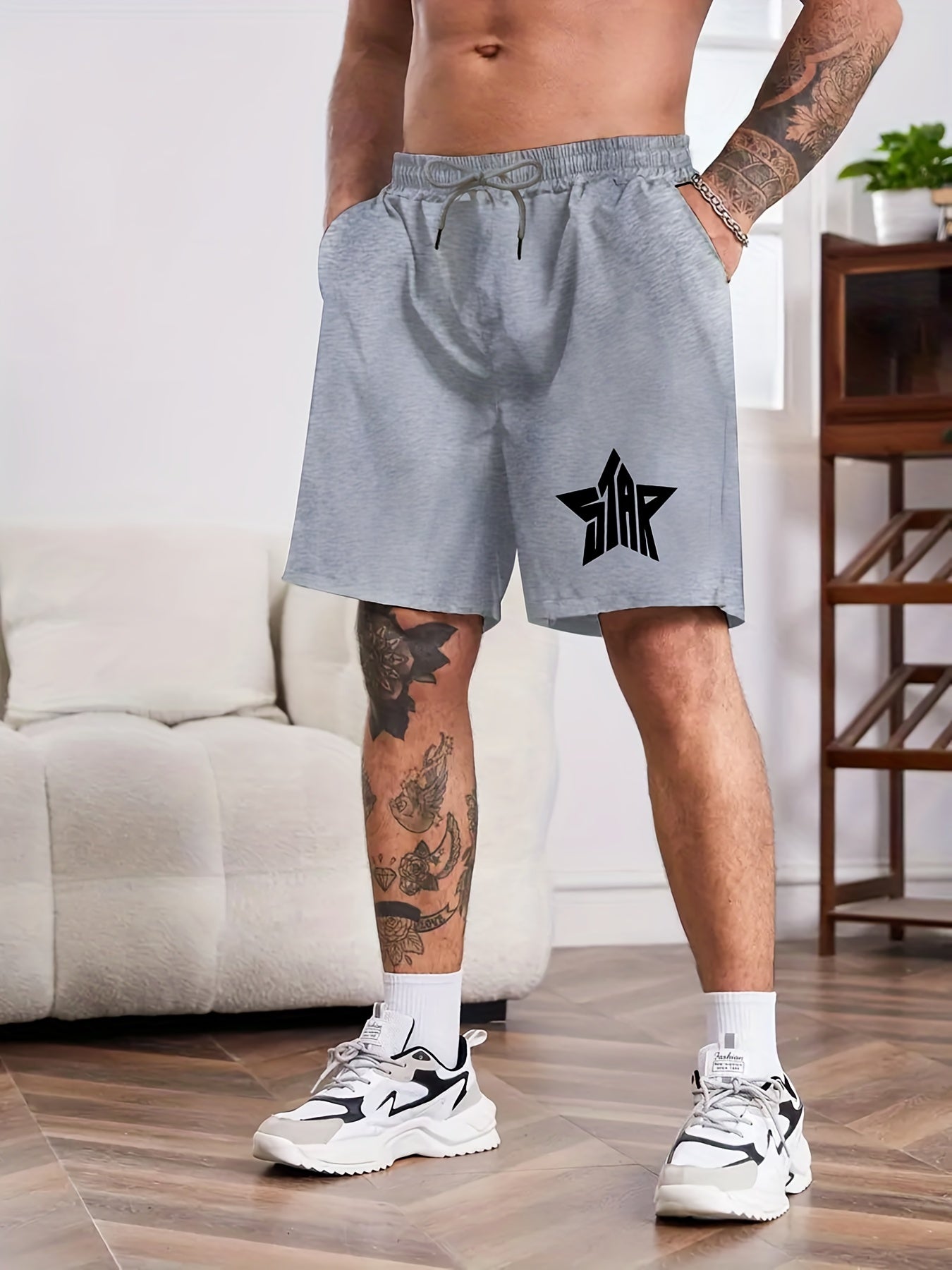 Men's Star Print Comfy Drawstring Shorts for Summer