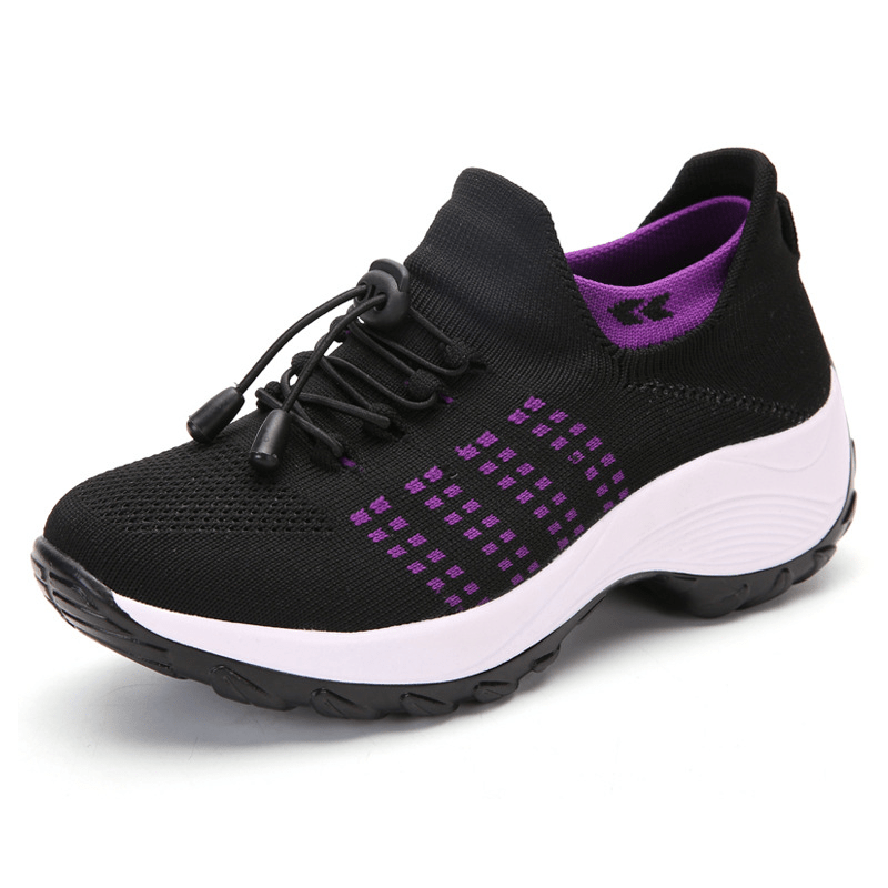 Women's Lightweight Knit Socks Shoes Low Top Lace Up Breathable Casual Shoes