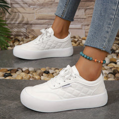 Women's Geometric Pattern Sneakers Lace Up Quilted Skate Shoes
