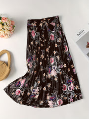 Vintage Floral Print Skirts Pleated Tie Waist Daily Skirts Women's Clothing