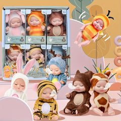 6 Mini Baby Dolls & 4" Plush Animal Easter Egg Set