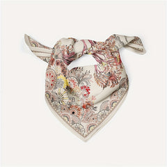 Vintage Tree Print Bandana Beige Square Scarf Boho Satin Neckerchief