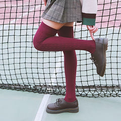 Soft Twisted Thigh High Socks Breathable Cotton Over The Knee Socks