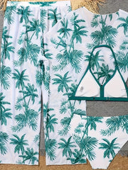 4pcs Coconut Tree Swimsuit Set for Girls - Comfy Bathing Suit