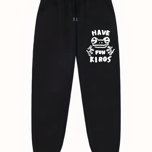 Frog Pattern Letter Print Joggers Men's Stretch Waist Pants