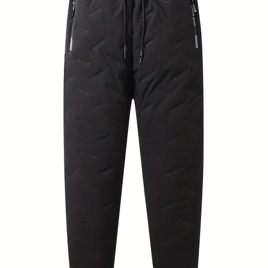 Men's Warm Cotton Padded Trousers with Zipper Pocket for Fall Winter