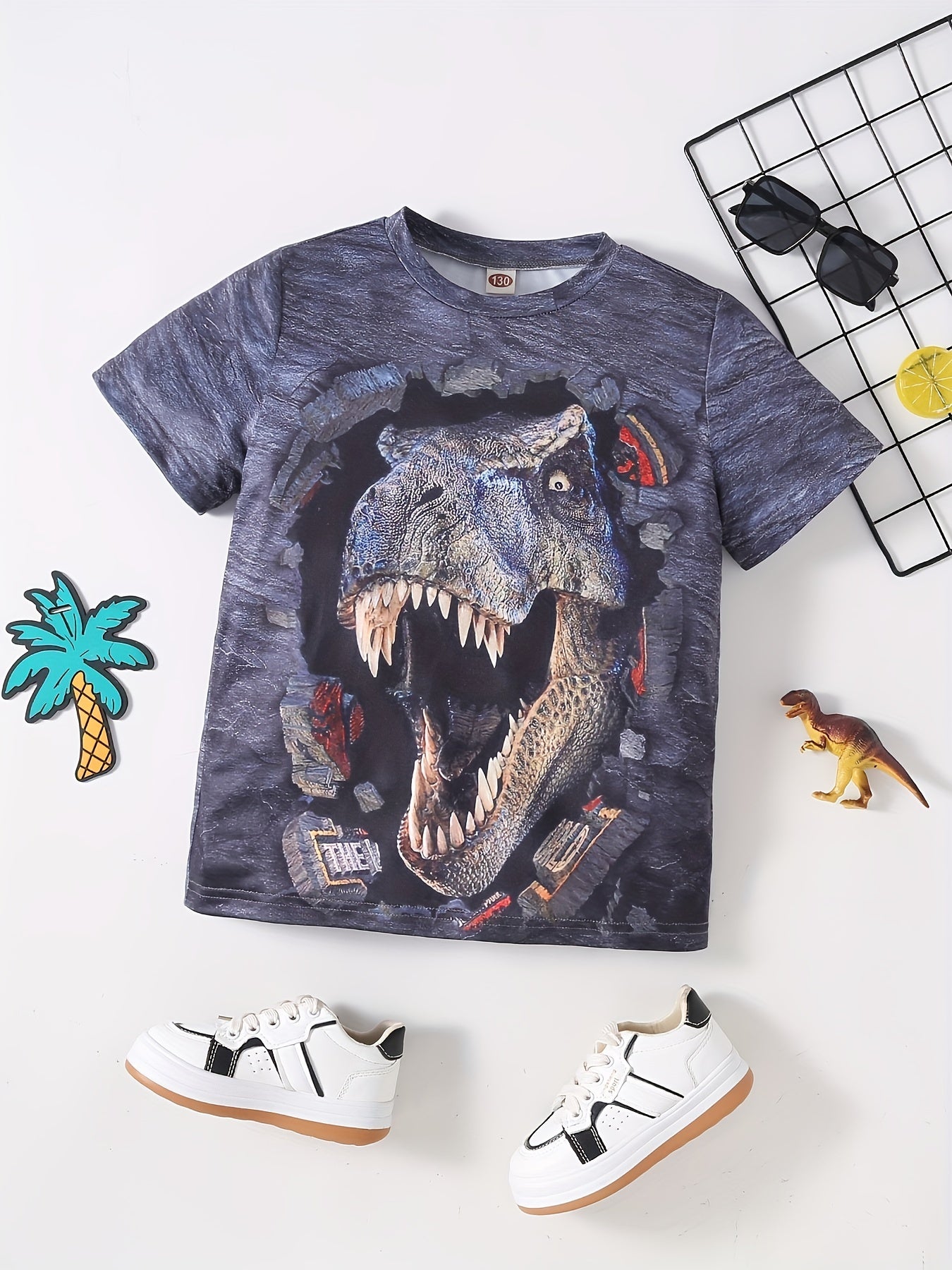 Dino 3D Print Boys T-Shirt Short Sleeve Tee For Toddler Kids