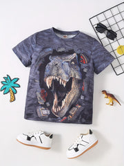 Dino 3D Print Boys T-Shirt Short Sleeve Tee For Toddler Kids