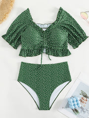 Ruffle Knot Front Bikini Set Medium Stretch Polka Dot Bathing Suit