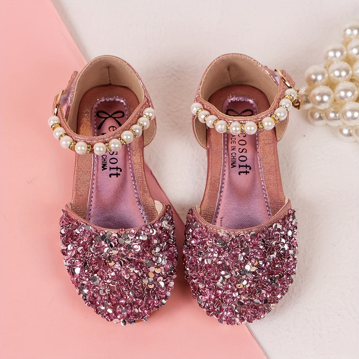 Glitter Dress Shoes Low Heel Princess for Kids