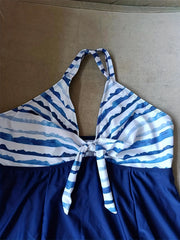 Colorblock Striped Tankini Set Cross Back Cami Top & Panty Swimsuit