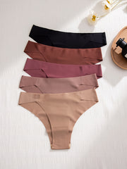 5 Seamless Solid Thongs Soft Comfy Stretchy Intimates Panties Women's Lingerie