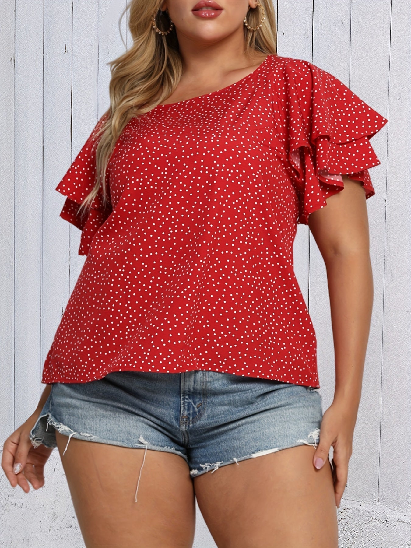 Polka Dot Layered Sleeve Blouse