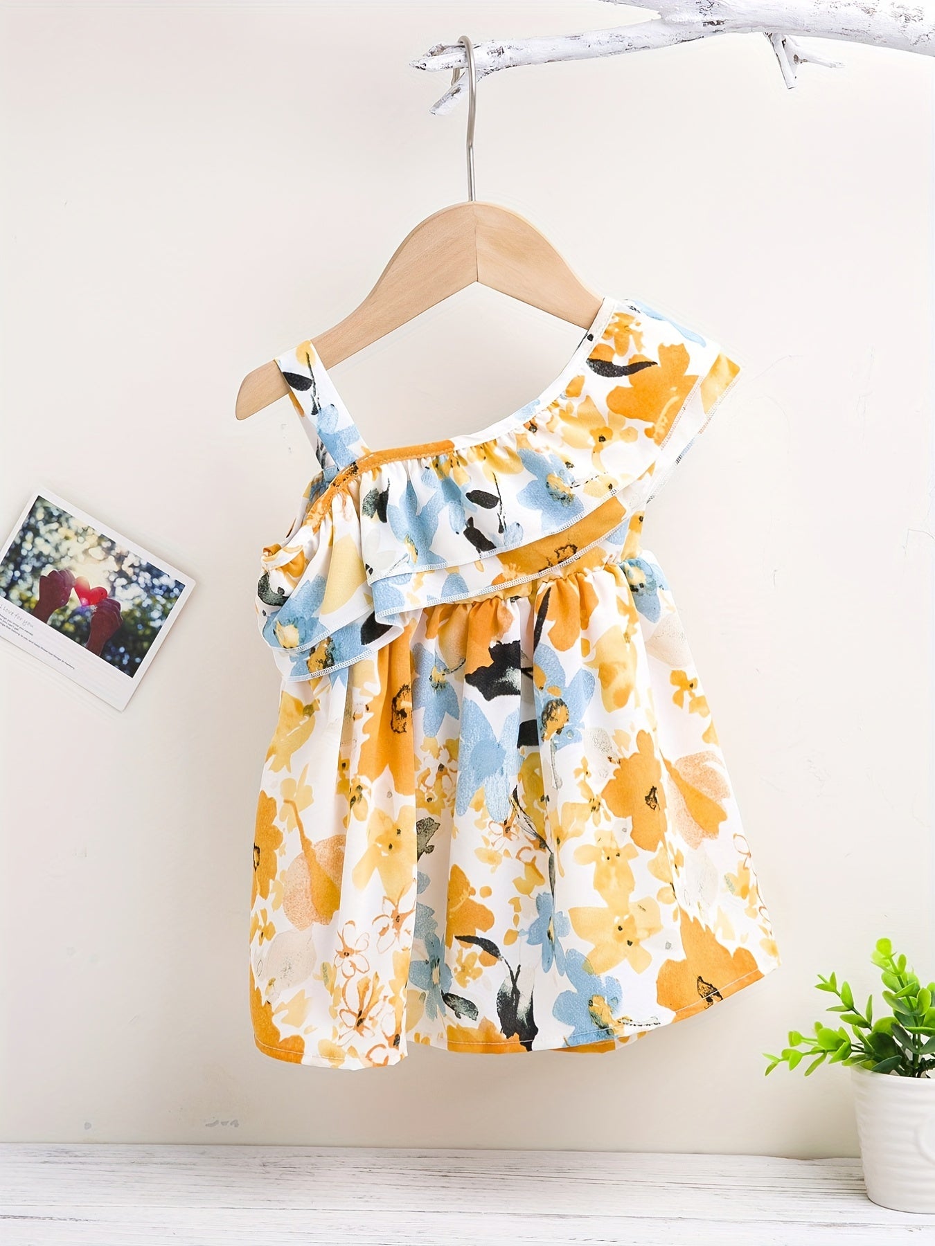 Baby Girls Flowers Print Ruffle Trim Dress Kid Summer Clothes