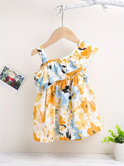 Baby Girls Flowers Print Ruffle Trim Dress Kid Summer Clothes
