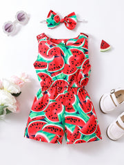 Toddler Girls Watermelon Print Romper Headband Summer Clothes