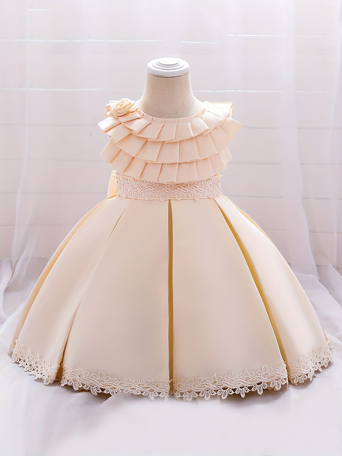 Baby Girls Bowknot Lace Trim Princess Dress Clothes For Performance Gift