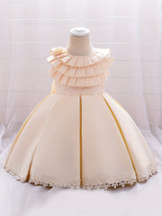 Baby Girls Bowknot Lace Trim Princess Dress Clothes For Performance Gift