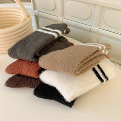 6 Pairs Striped Crew Socks Comfy & Warm All Match Women's Stockings
