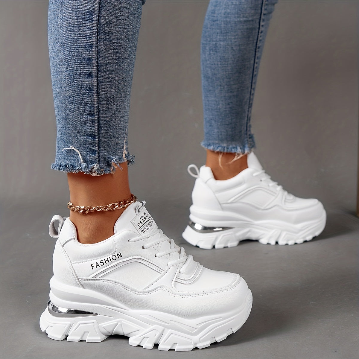 Women's Solid Platform Sneakers Lace Up Low Top Non slip Shoes