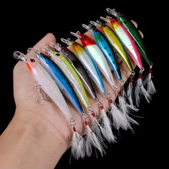 10pcs Larser Minnow Fishing Lures Set Feather Hook Bass Artificial Bait