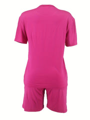 Rhinestone Queen 2Pc Set Crew Neck T-shirt & Shorts Women's Outfits