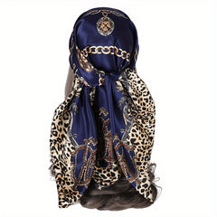 Leopard Navy Shawl 35 43 Square Scarf Silk Neck Scarf Head Wrap