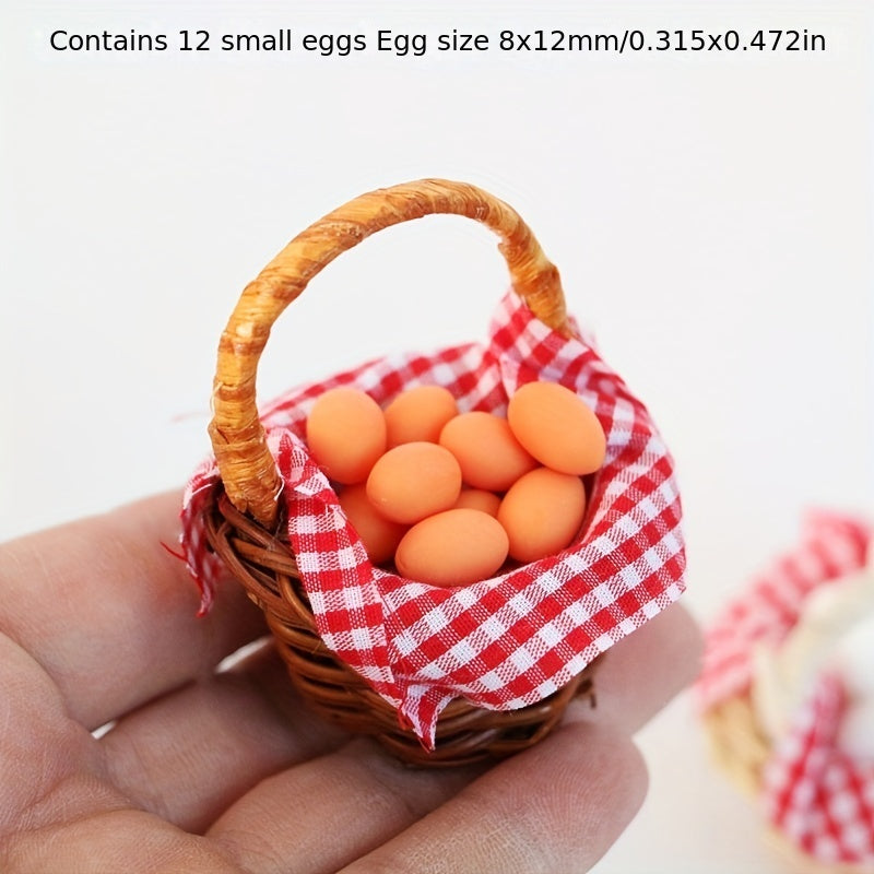 Dollhouse Egg Basket Red Plaid Duck Egg Frame Kitchen Food Model Toy