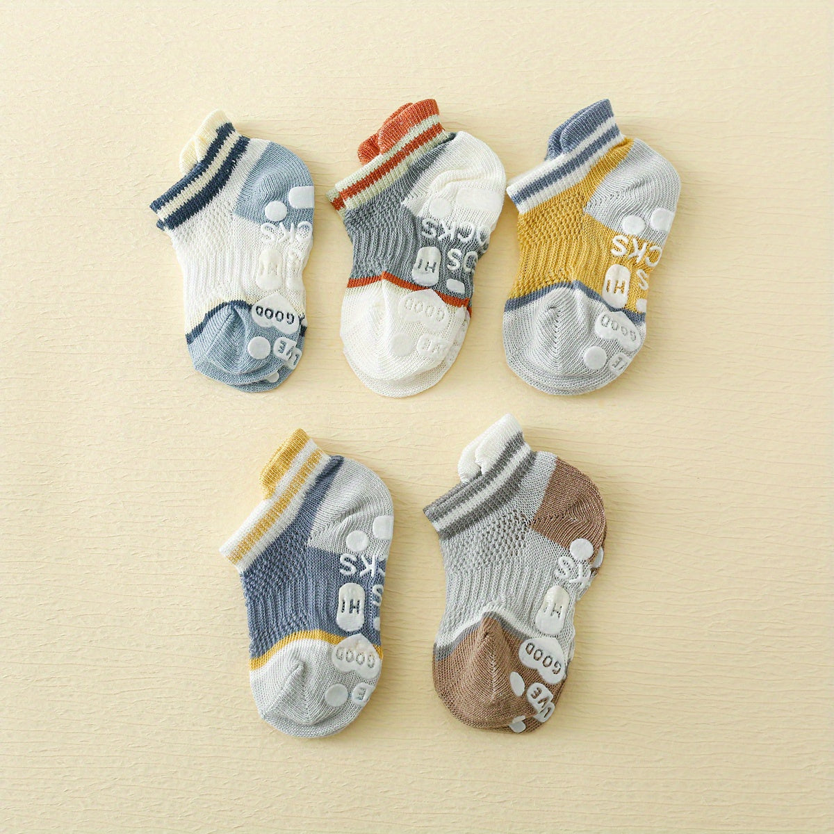 5-Pairs Casual Block Non-Slip Knit Floor Socks Soft Breathable Cotton Socks