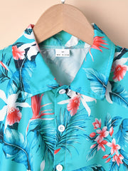Boys Flowers & Leaves Print Casual Outfit Short Sleeves Shirt & Shorts