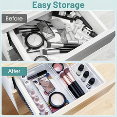 25pcs Drawer Organizer Set Clear Plastic Desk Drawer Dividers Trays Dresser Stor