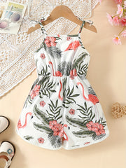 Toddler Baby Girls Playsuit Flamingo Print Elastic Waist Shorts Jumpsuit
