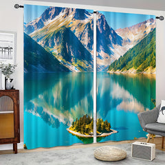 Mountain And Lake Island Curtain Tapestries Peach Skin Blankets