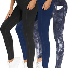 3 Pack Plus Size Marble Print High Waist Yoga Pants Set