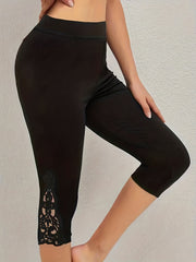Lace Contrast Skinny Capris Leggings Women's Clothing