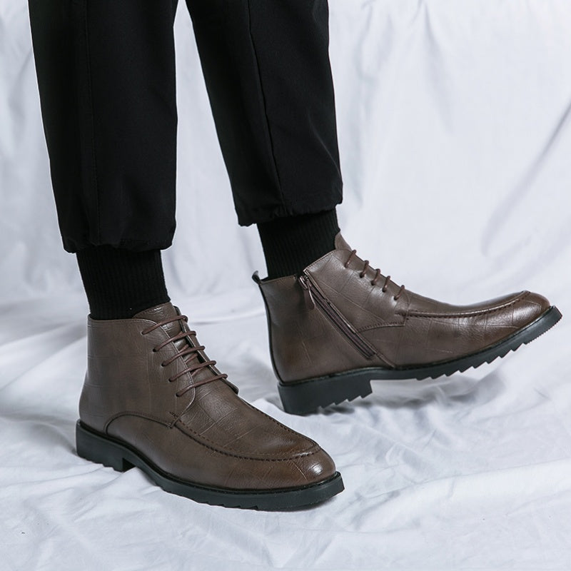 Men's Lace-Up Ankle Boots Zipper Casual Walking Shoes