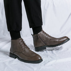 Men's Lace-Up Ankle Boots Zipper Casual Walking Shoes