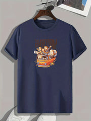 Happy Family Print Men's Comfy T shirt for Outdoor Summer