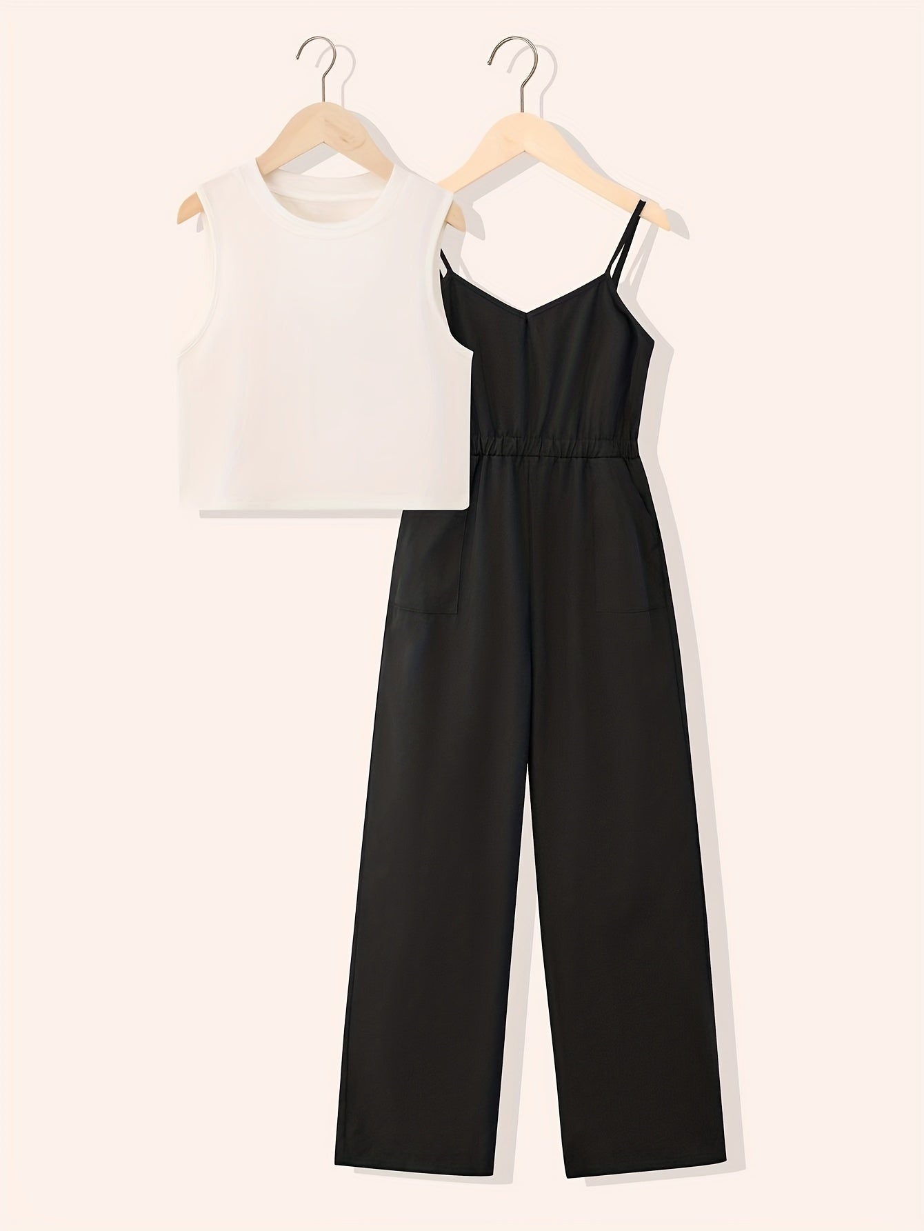 Girl's 2pcs Tank Top & Cami Overalls Set for Summer