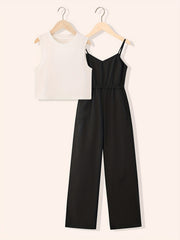 Girl's 2pcs Tank Top & Cami Overalls Set for Summer