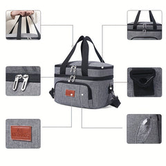Insulated Lunch Box Leakproof Thermal Cooler Bag Double Deck Tot
