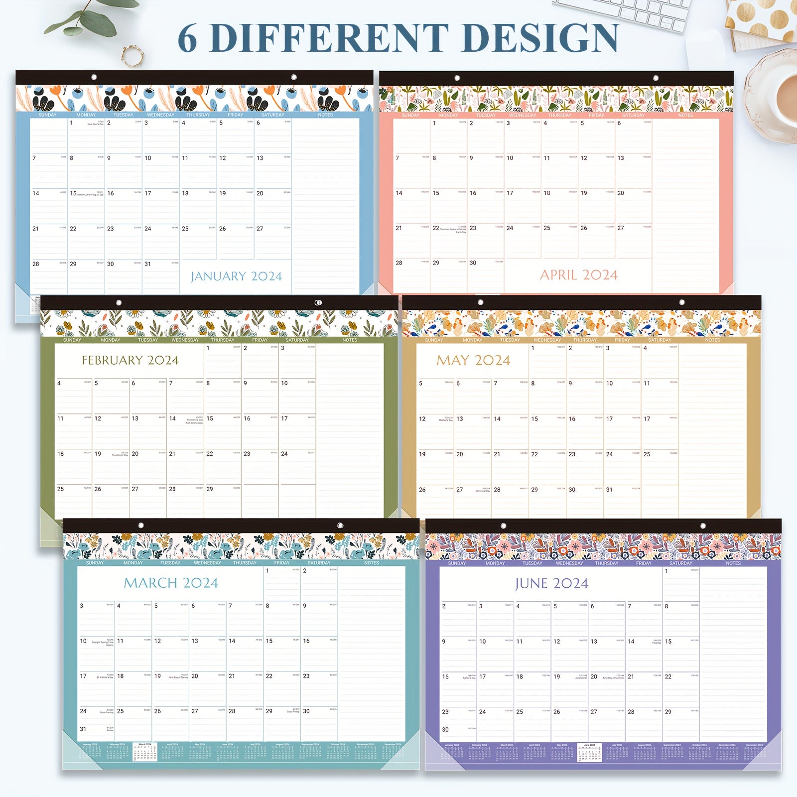 2022 Monthly Wall Calendar 12-Month Jan - Dec 43x30 Twin Wire Hanging Hook