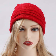 Women's Wool Snow Ski Cap Pleated Knit Hat