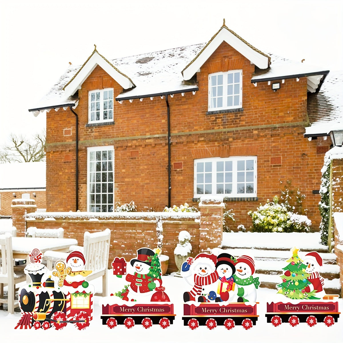 Christmas Train Yard Sign Santa Snowman Tree
